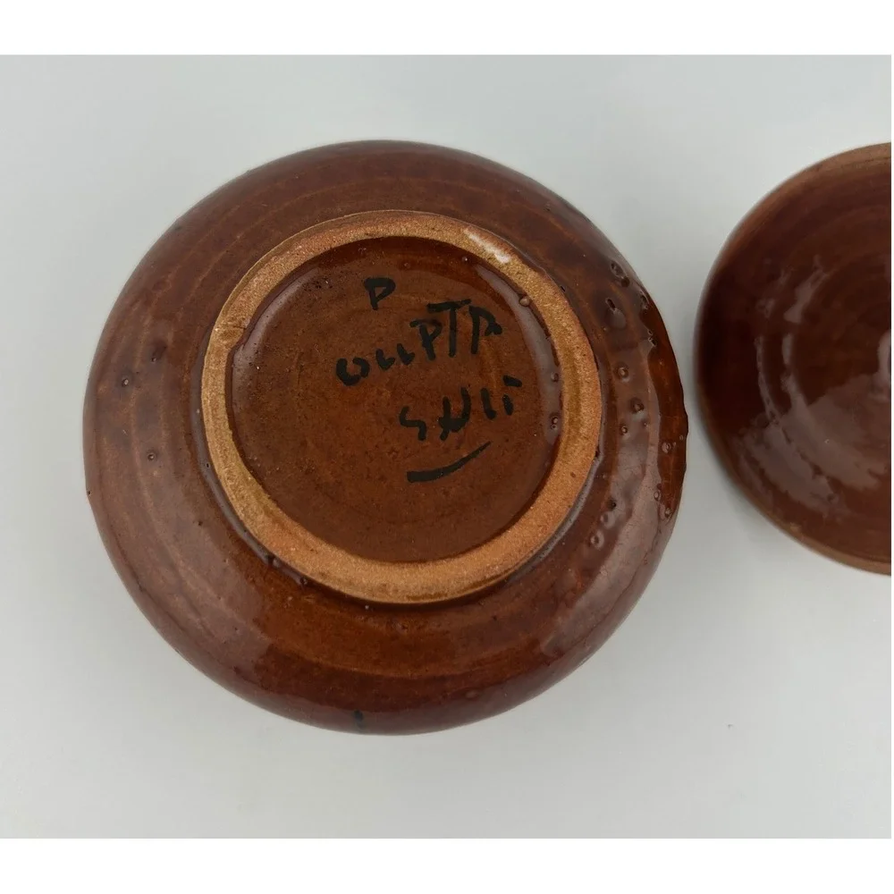 Vintage Handmade Ceramic Small Tagine‎ Pot Decorative Dish with Lid Brown